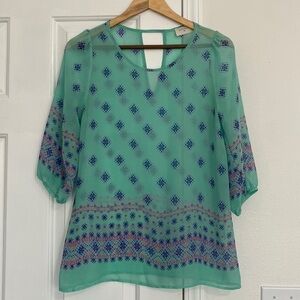 Everly boho sheer blouse in soft turquoise.